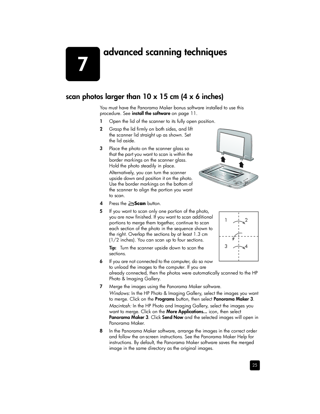 HP 1200 Photo manual Advanced scanning techniques, Scan photos larger than 10 x 15 cm 4 x 6 inches 