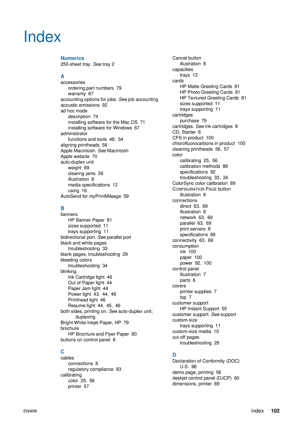 HP 1200 manual Index 