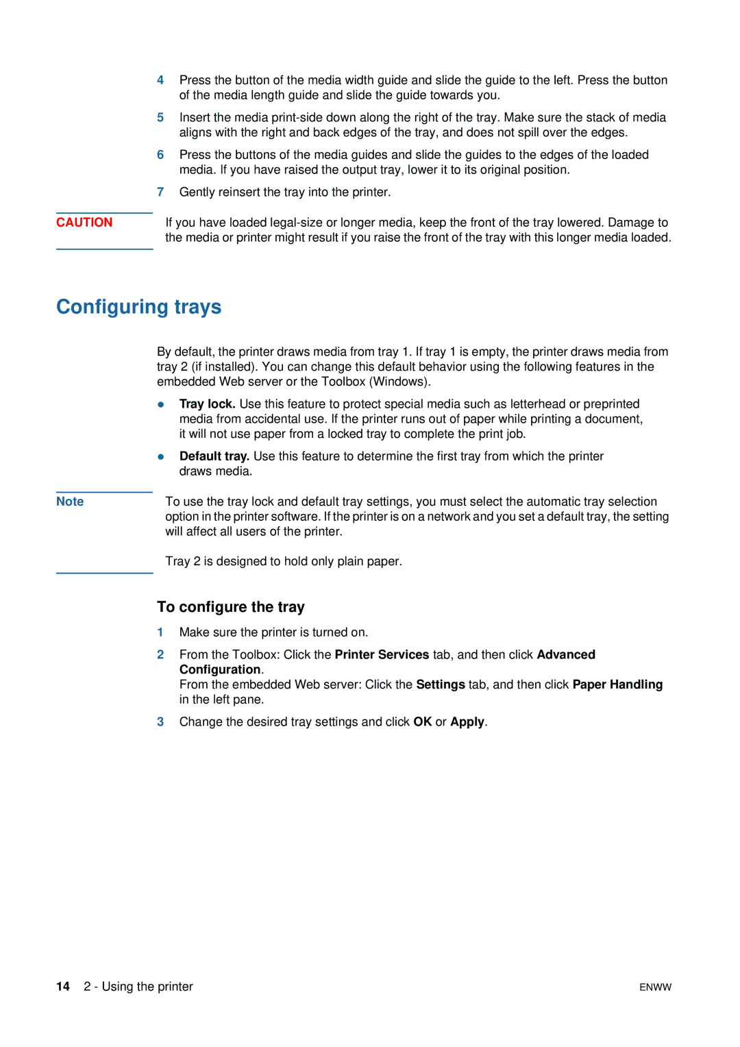 HP 1200 manual Configuring trays, To configure the tray 