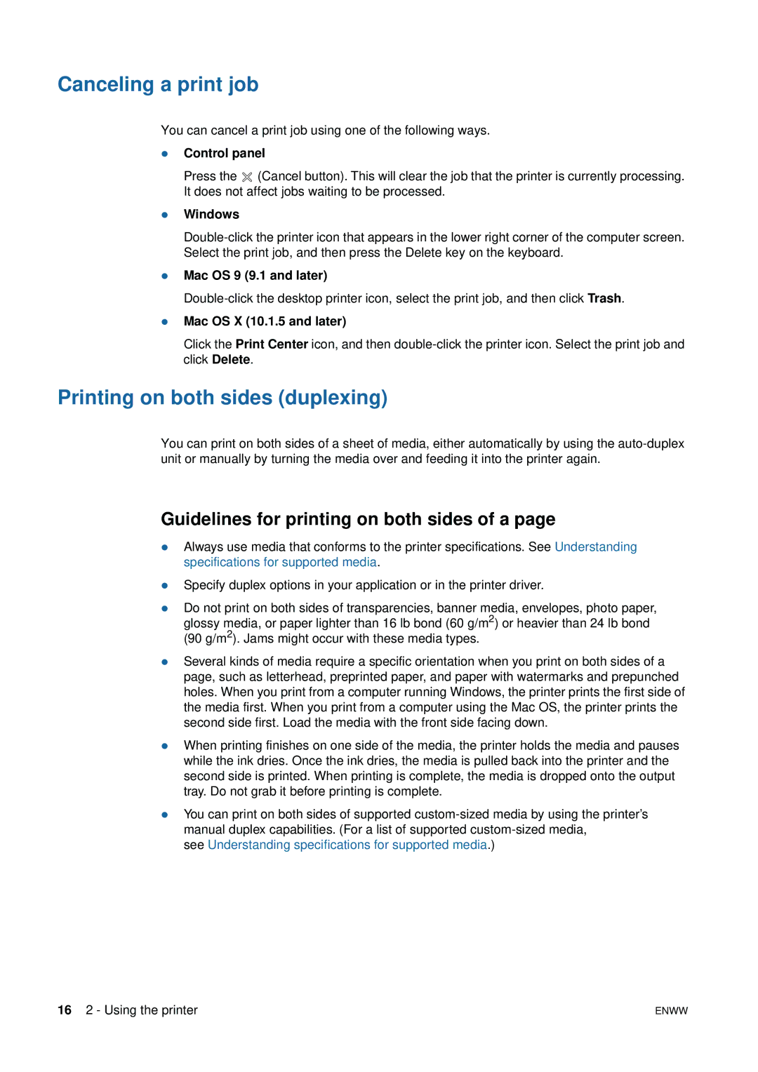 HP 1200 manual Canceling a print job, Printing on both sides duplexing, Guidelines for printing on both sides of a 