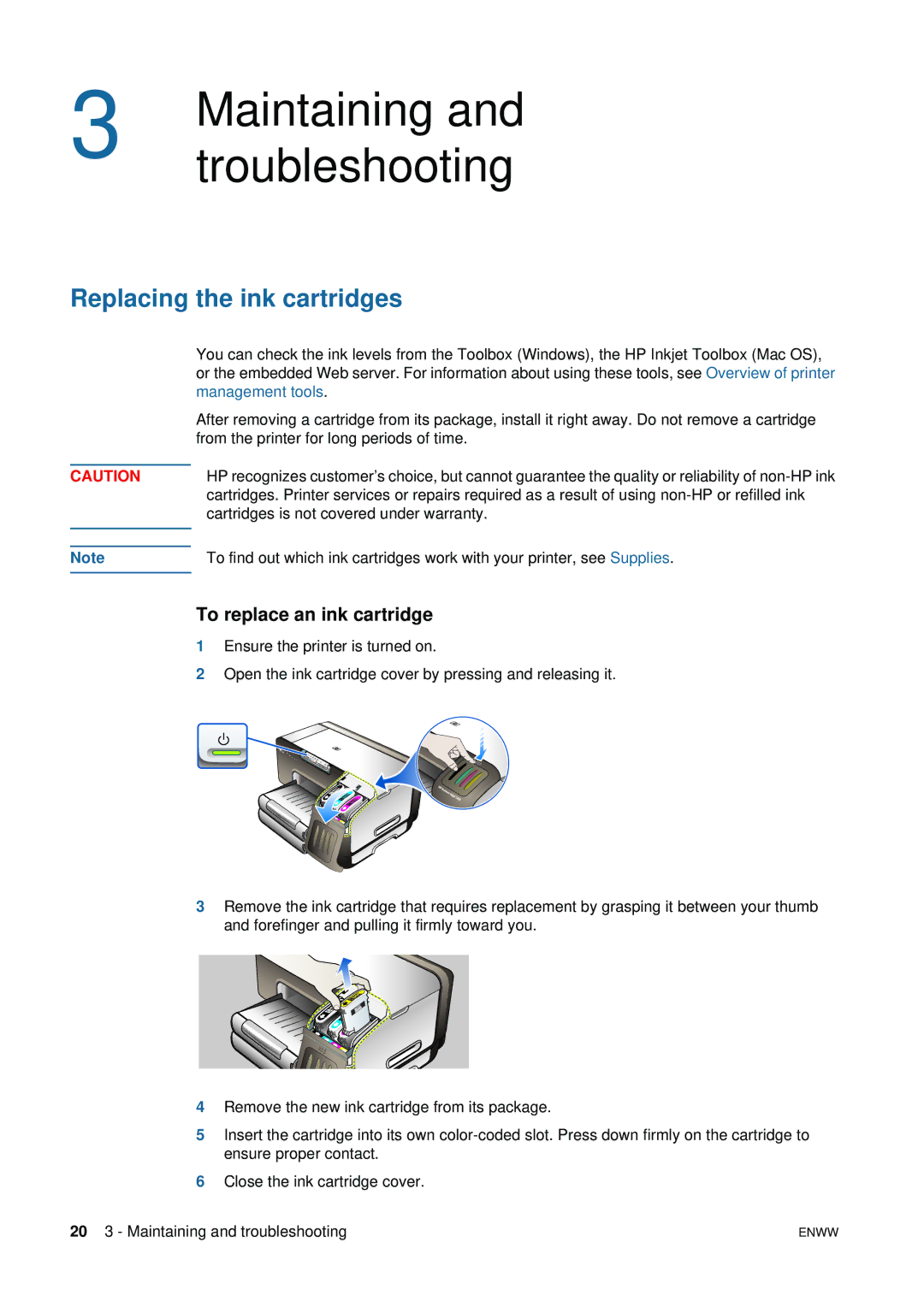 HP 1200 manual Replacing the ink cartridges, To replace an ink cartridge 