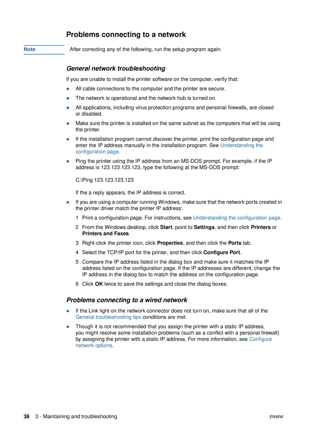 HP 1200 manual Problems connecting to a network, General network troubleshooting, Problems connecting to a wired network 