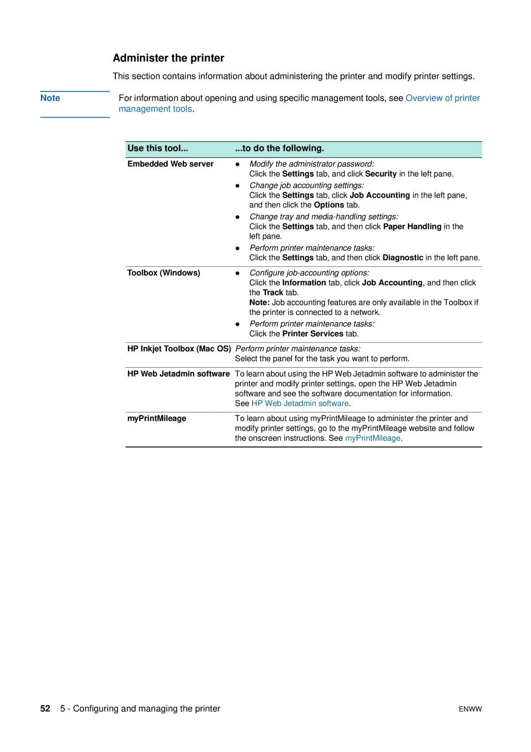 HP 1200 manual Administer the printer, Use this tool To do the following 