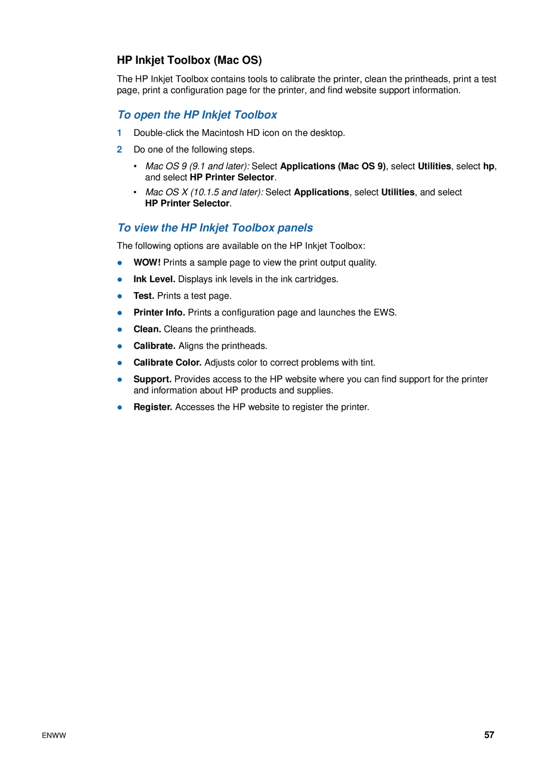 HP 1200 manual HP Inkjet Toolbox Mac OS, To open the HP Inkjet Toolbox, To view the HP Inkjet Toolbox panels 