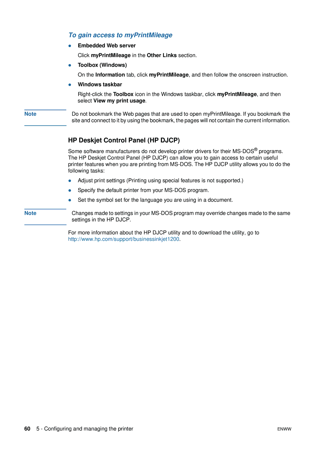 HP 1200 manual To gain access to myPrintMileage, HP Deskjet Control Panel HP Djcp, Windows taskbar 