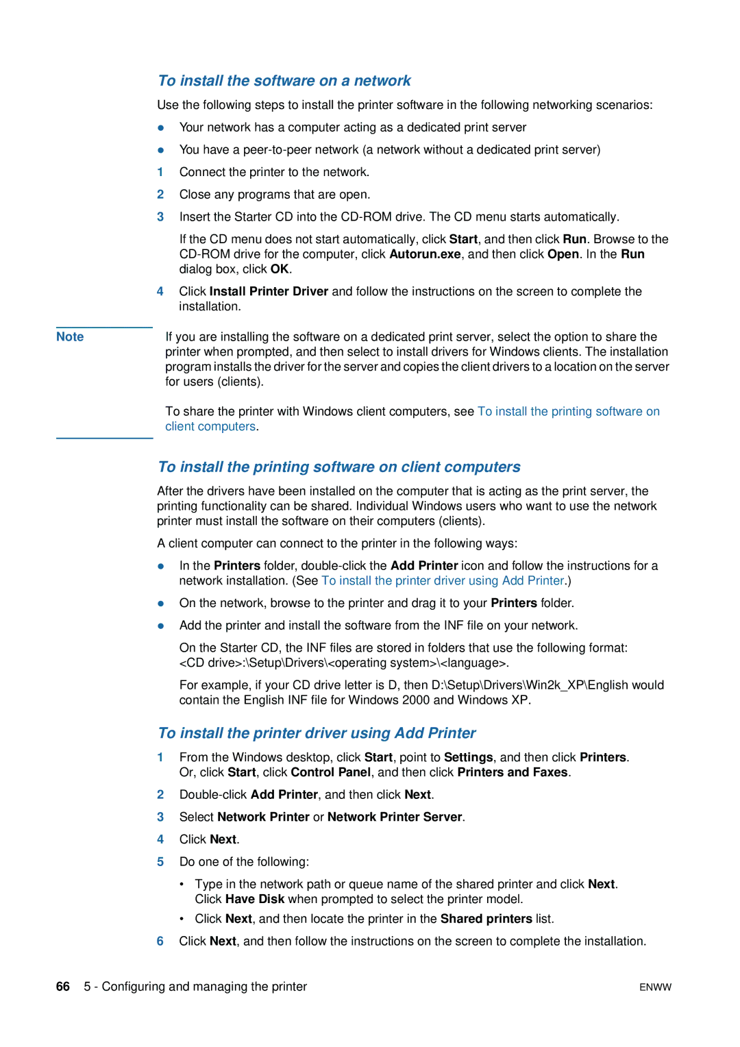 HP 1200 manual To install the software on a network, To install the printing software on client computers 