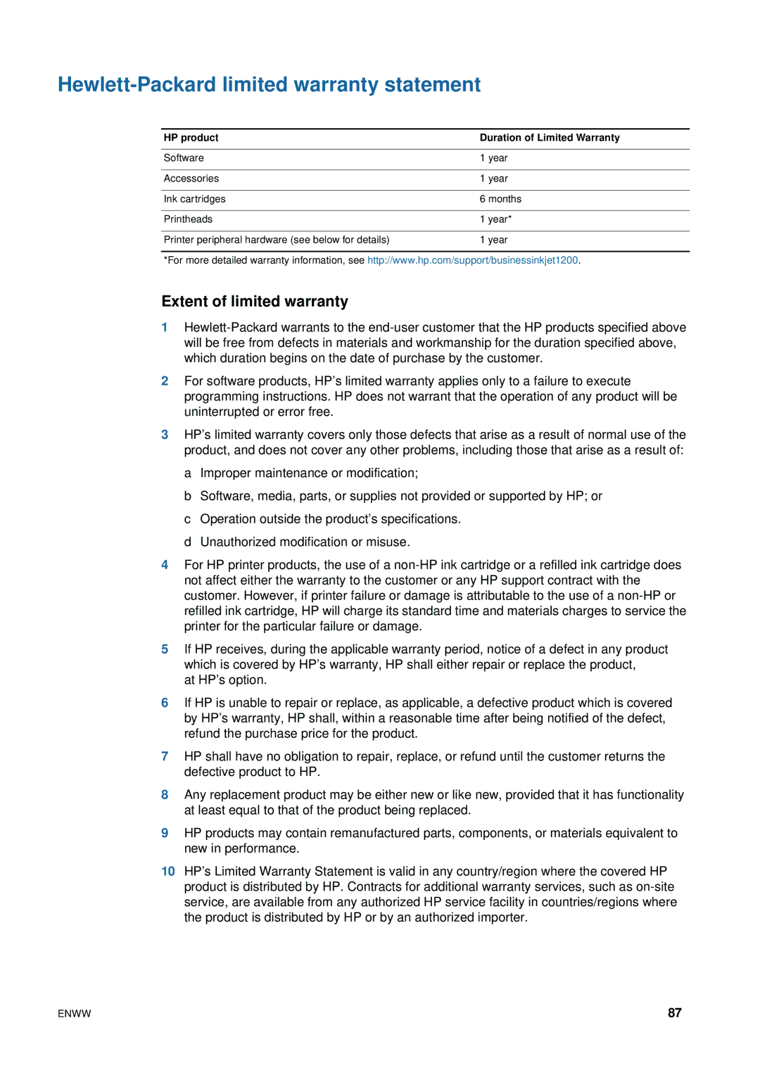 HP 1200 manual Hewlett-Packard limited warranty statement, Extent of limited warranty 