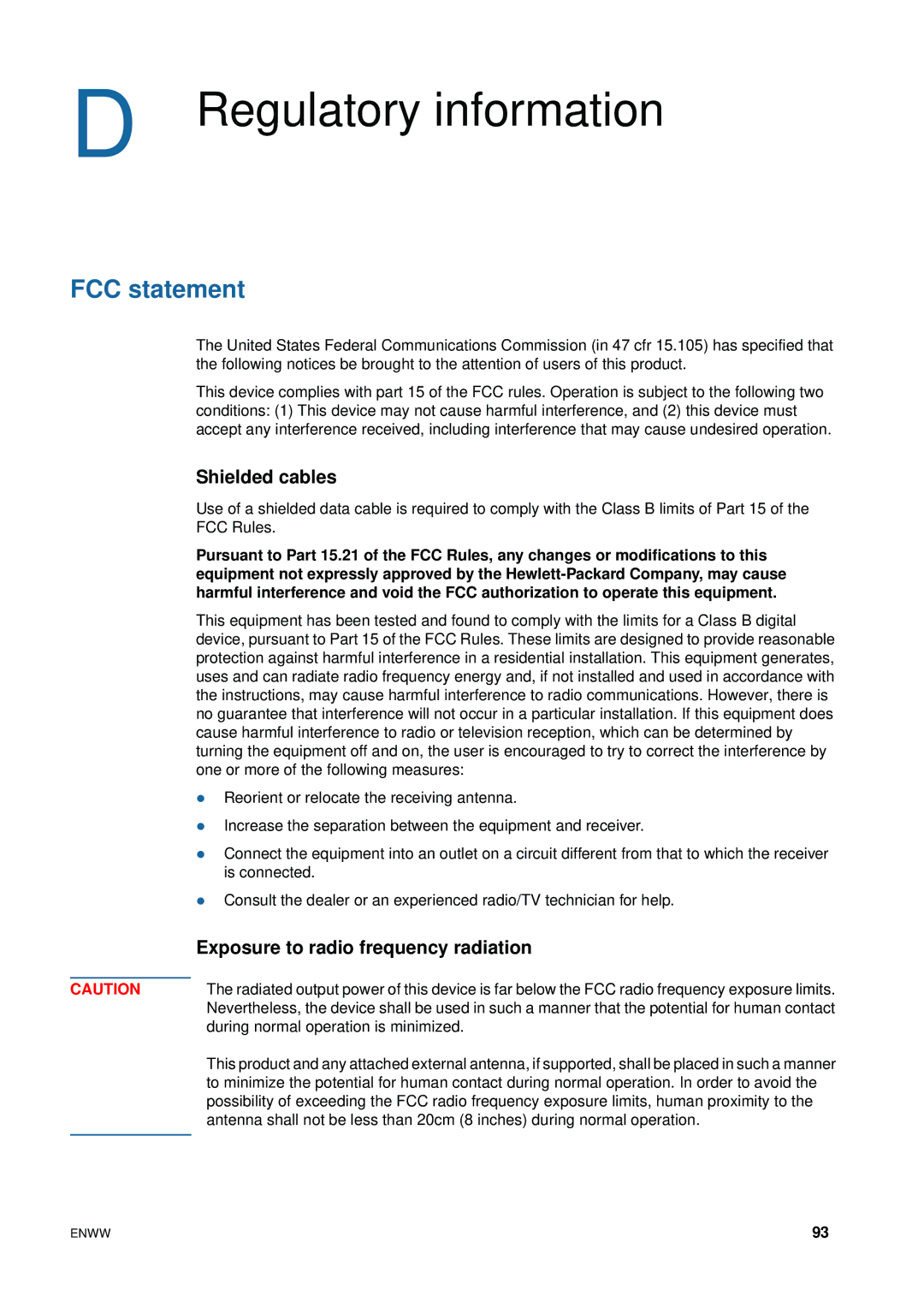 HP 1200 manual FCC statement, Shielded cables, Exposure to radio frequency radiation 