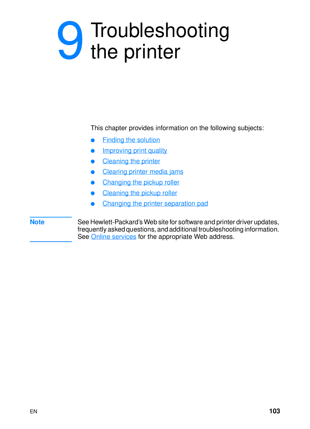 HP 1200 manual Troubleshooting the printer, 103 