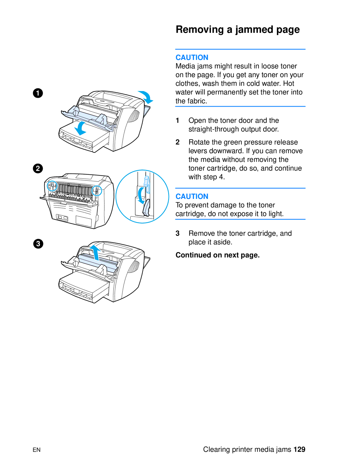 HP 1200 manual Removing a jammed, On next 