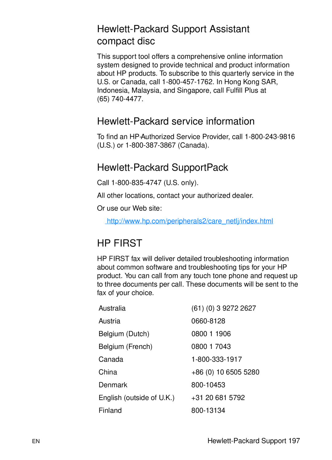 HP 1200 Hewlett-Packard Support Assistant compact disc, Hewlett-Packard service information, Hewlett-Packard SupportPack 