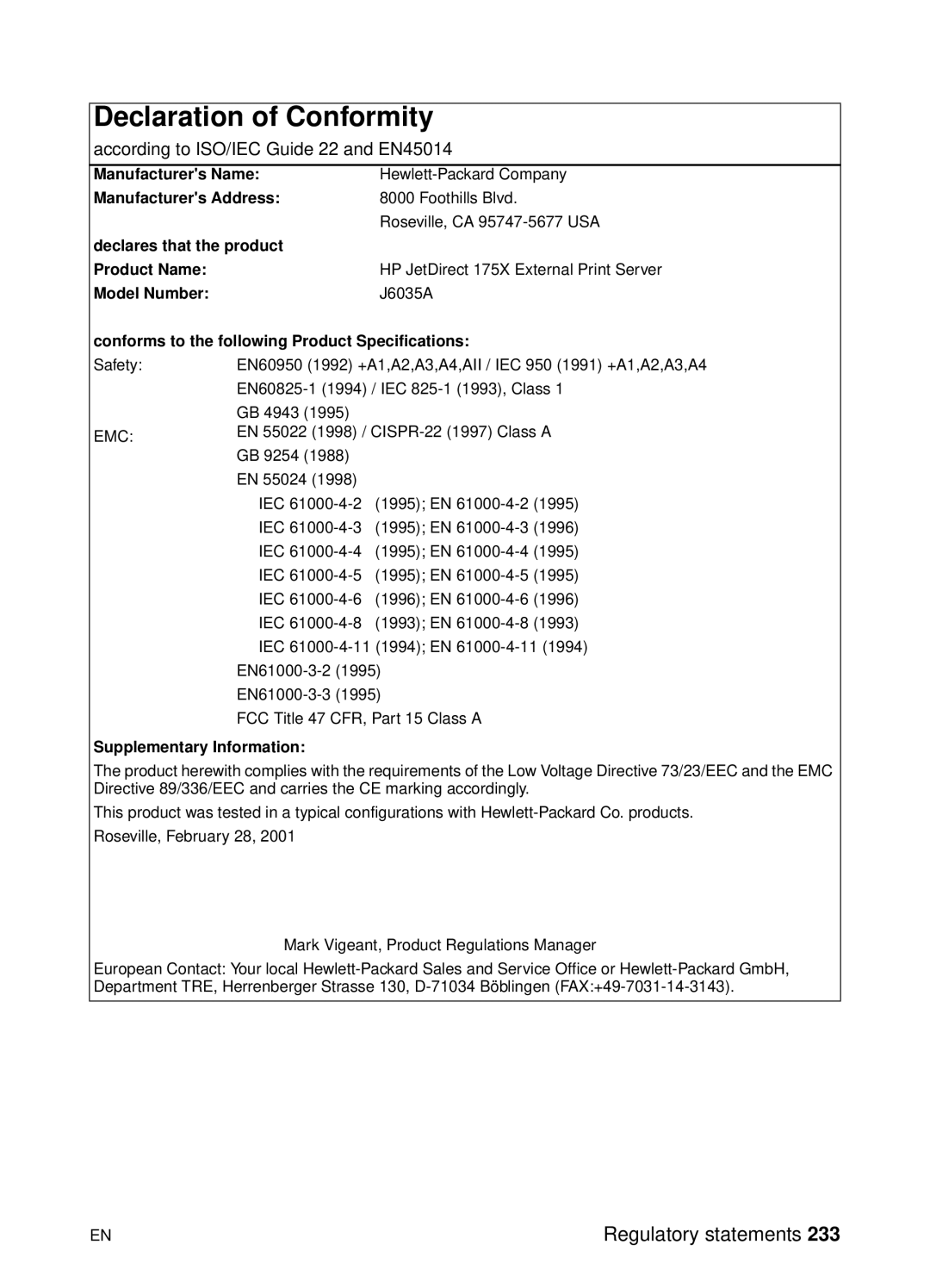 HP 1200 manual Foothills Blvd 