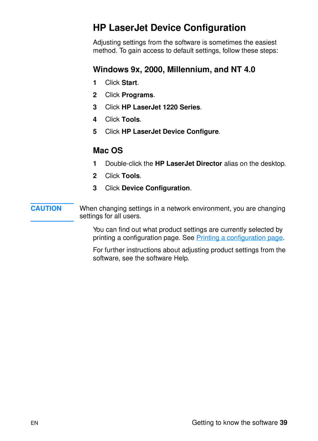 HP 1200 HP LaserJet Device Configuration, Click Programs Click HP LaserJet 1220 Series, Click HP LaserJet Device Configure 