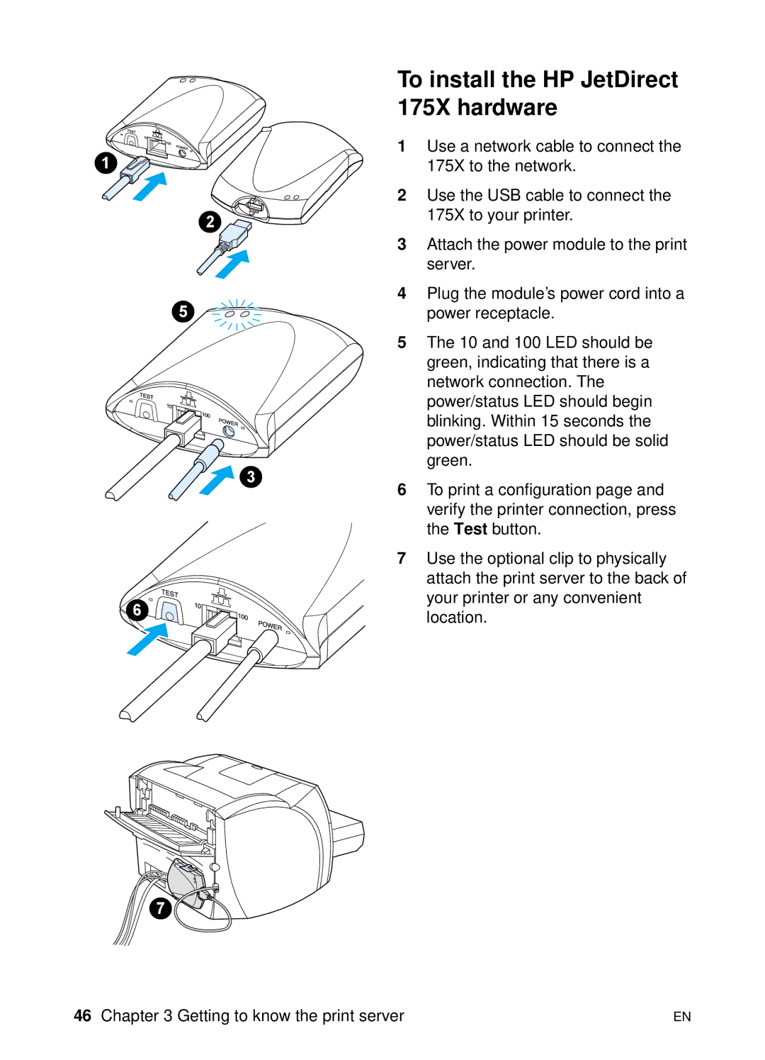 HP 1200 manual To install the HP JetDirect 175X hardware 