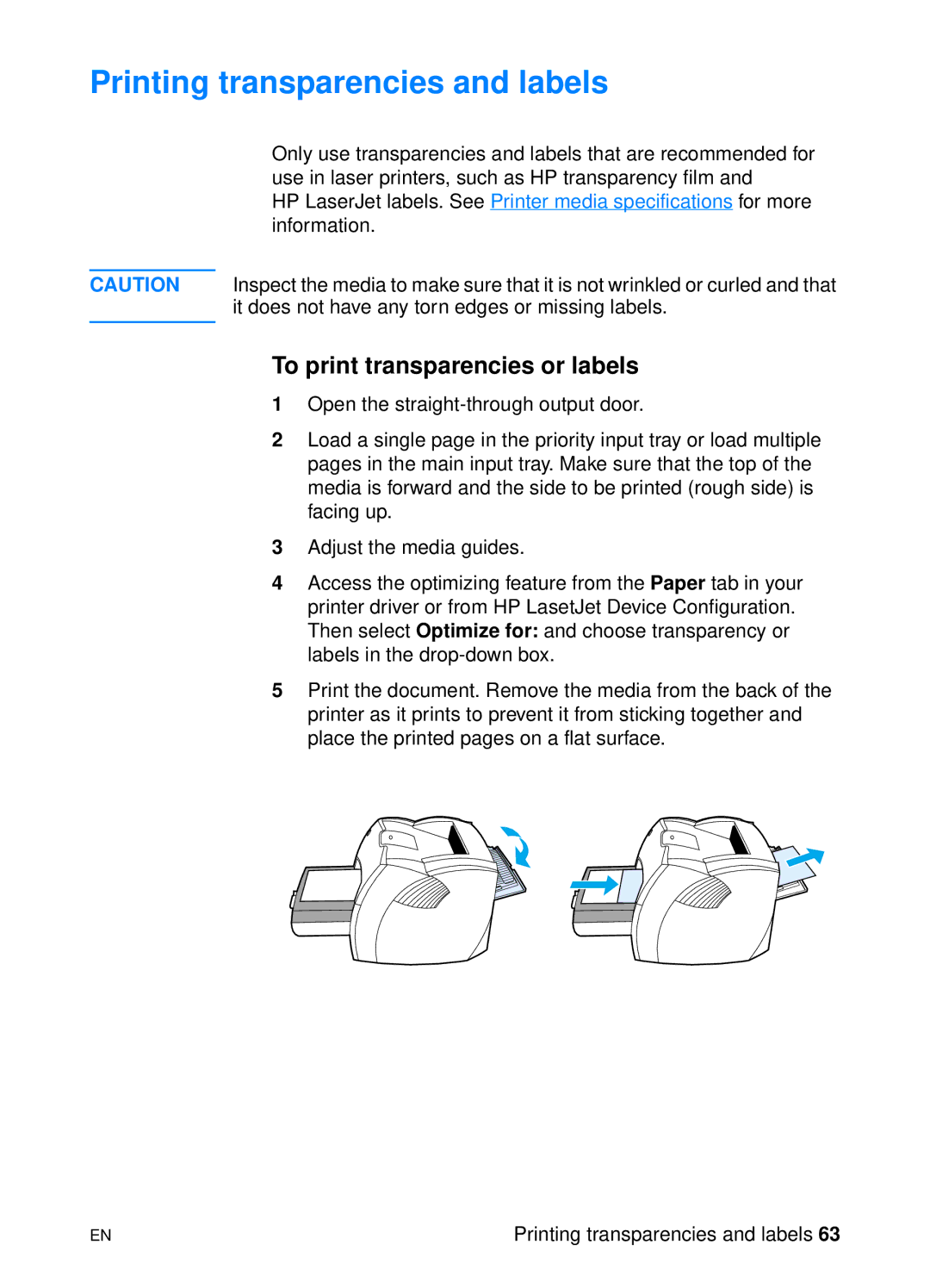 HP 1200 manual Printing transparencies and labels, To print transparencies or labels 