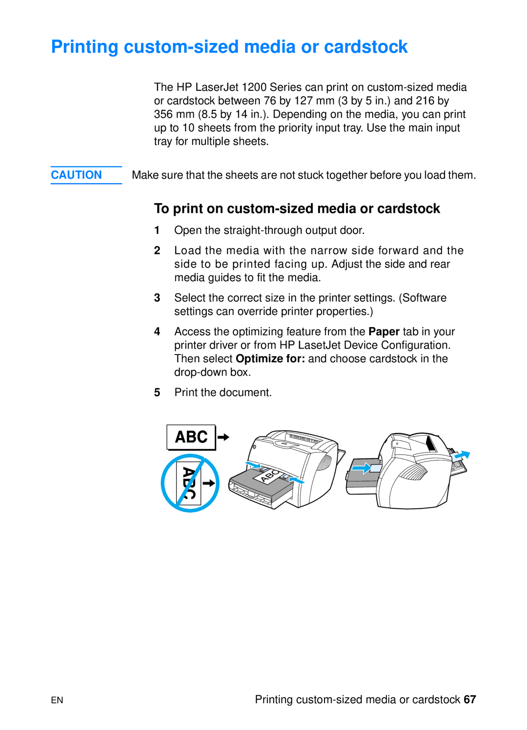 HP 1200 manual Printing custom-sized media or cardstock, To print on custom-sized media or cardstock 