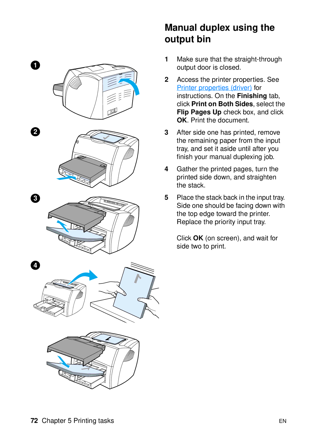 HP 1200 manual Manual duplex using the output bin 