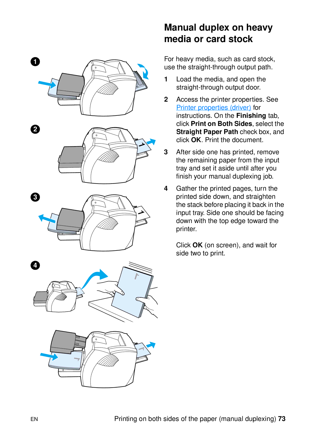 HP 1200 manual Manual duplex on heavy media or card stock 