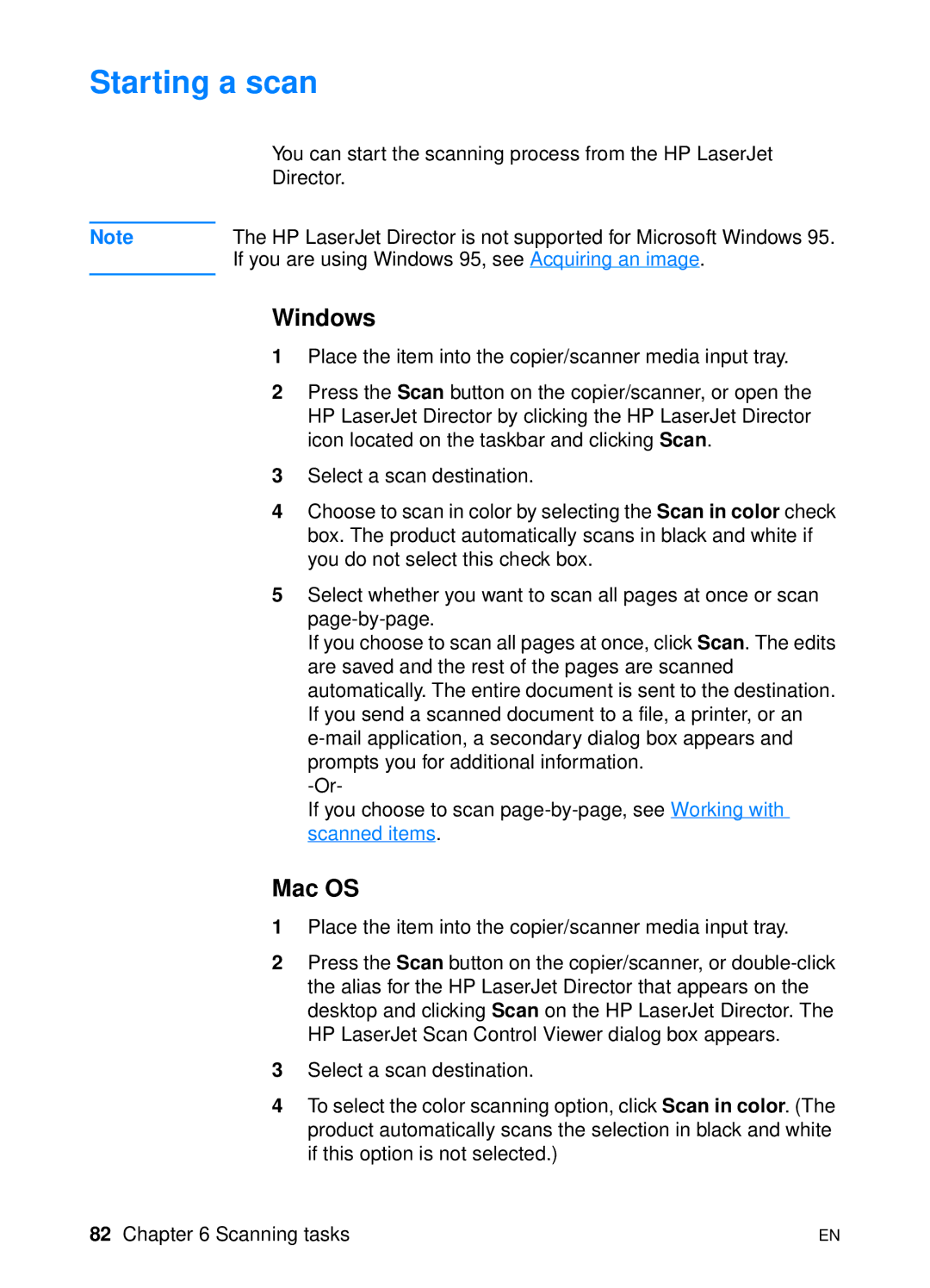 HP 1200 manual Starting a scan, Windows 