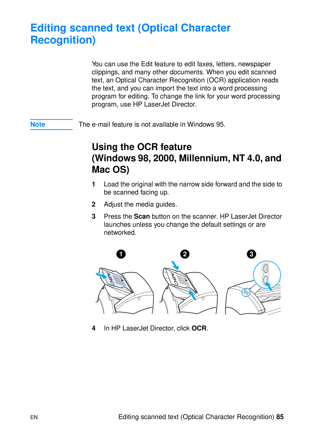 HP 1200 manual Editing scanned text Optical Character Recognition 