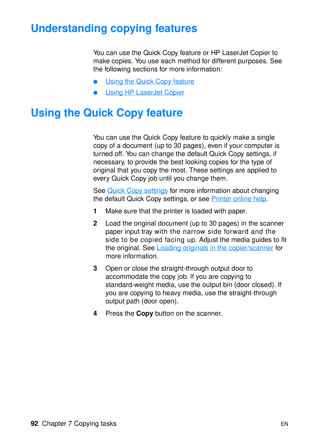 HP 1200 manual Understanding copying features, Using the Quick Copy feature 