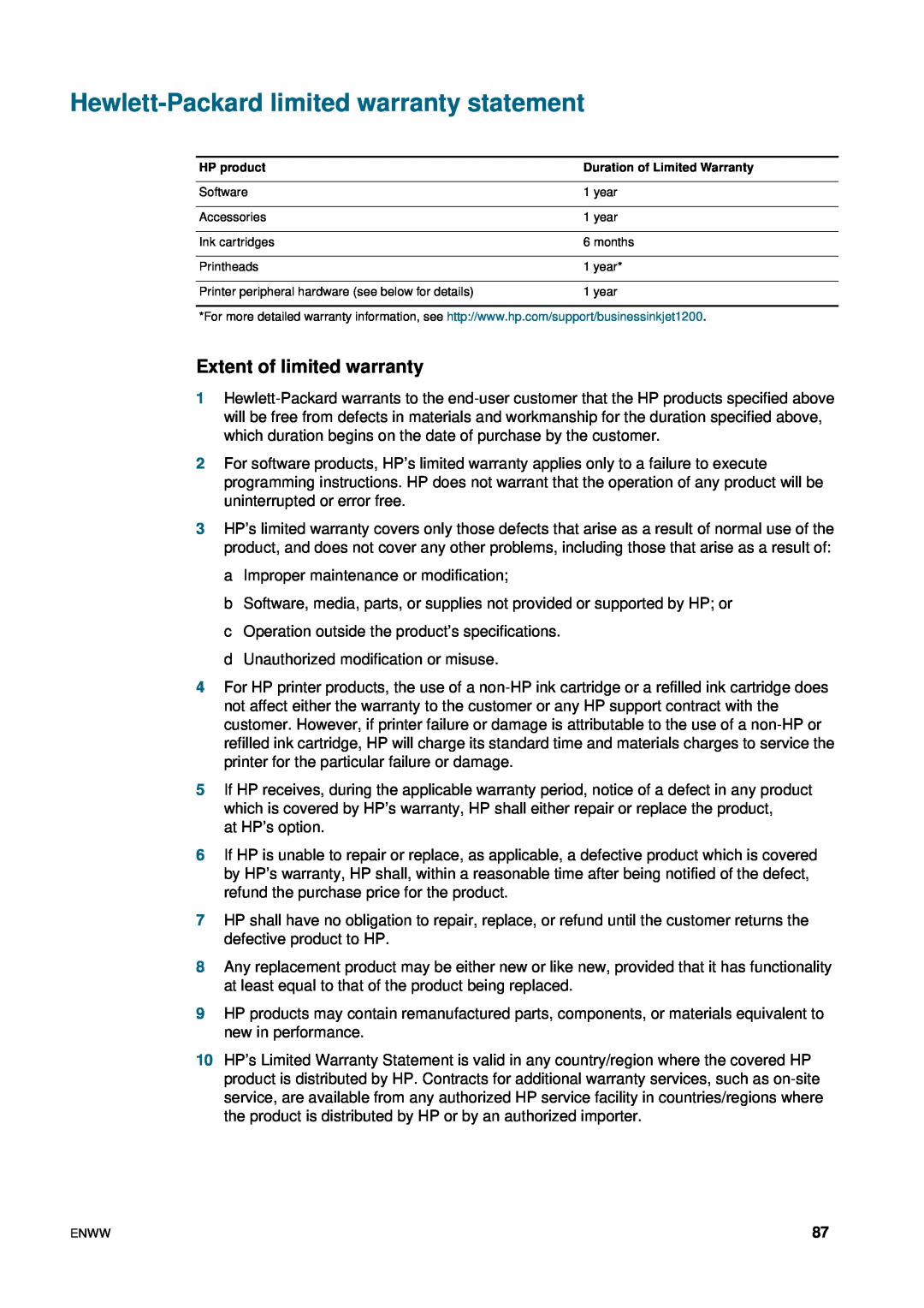 HP 1200 manual Hewlett-Packard limited warranty statement, Extent of limited warranty 