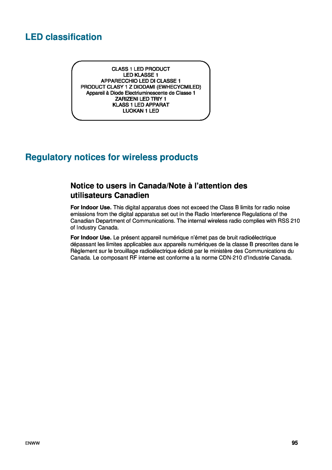 HP 1200 manual LED classification Regulatory notices for wireless products 