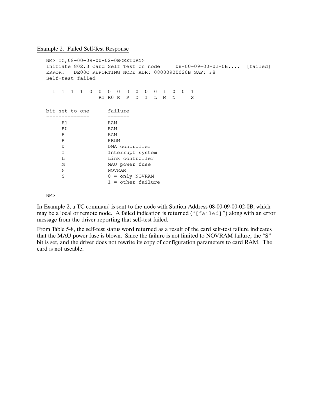 HP 12076A LAN/1000 LINK manual Error DE00C Reporting Node ADR 08000900020B SAP F8, RAM Prom, Novram 