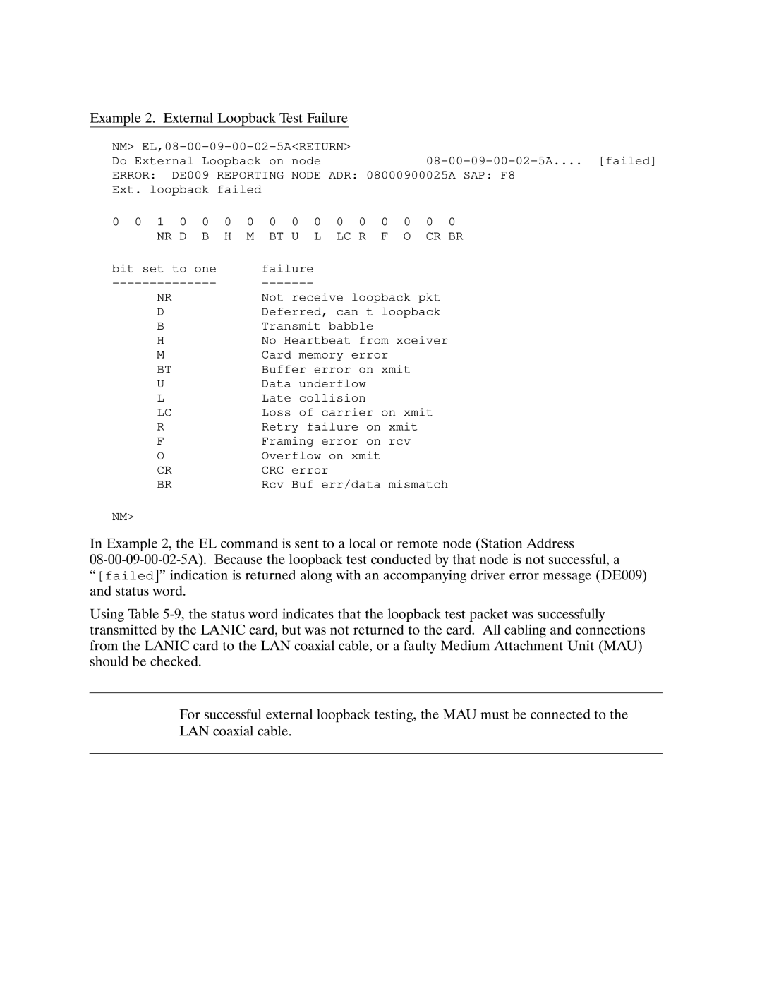 HP 12076A LAN/1000 LINK manual Error DE009 Reporting Node ADR 08000900025A SAP F8, Nr D Bt U Lc R Cr Br 