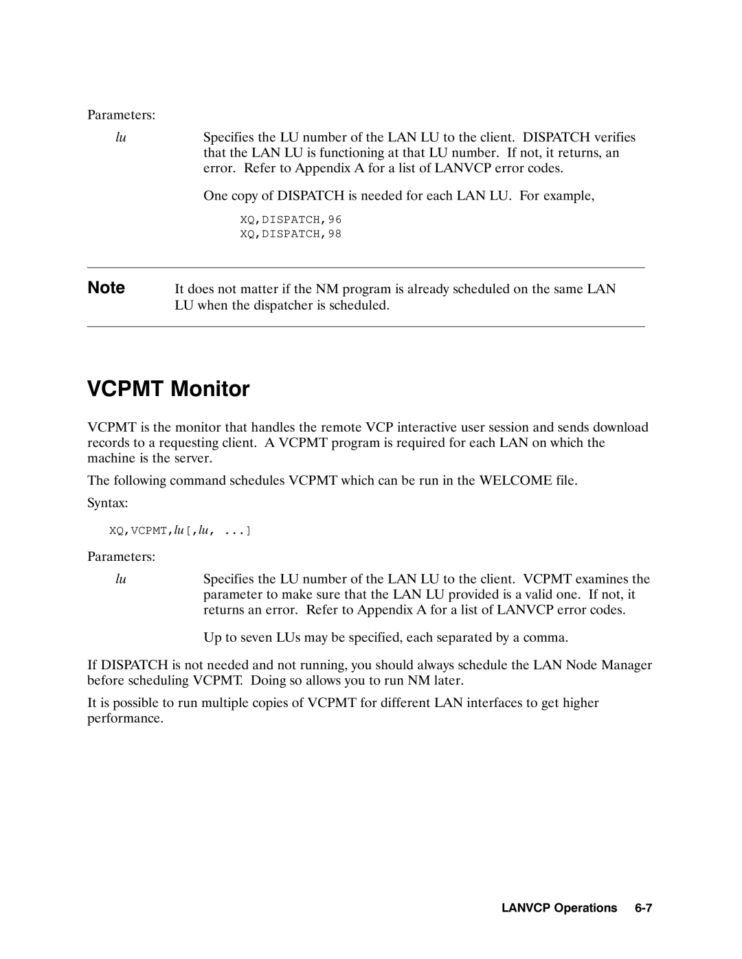 HP 12076A LAN/1000 LINK manual XQ,DISPATCH,96 XQ,DISPATCH,98 