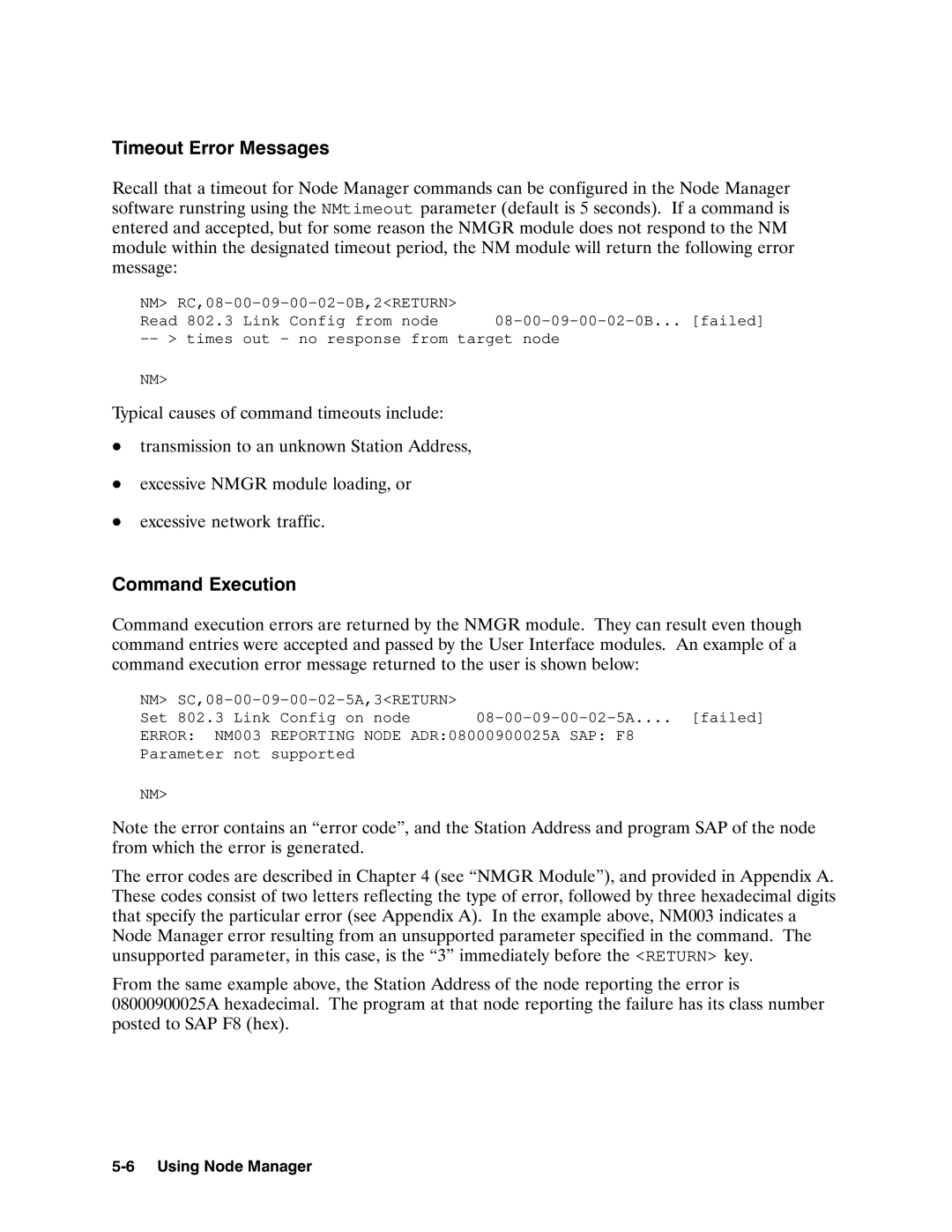 HP 12076A LAN/1000 LINK manual NMtimeout, Error NM003 Reporting Node ADR08000900025A SAP F8 