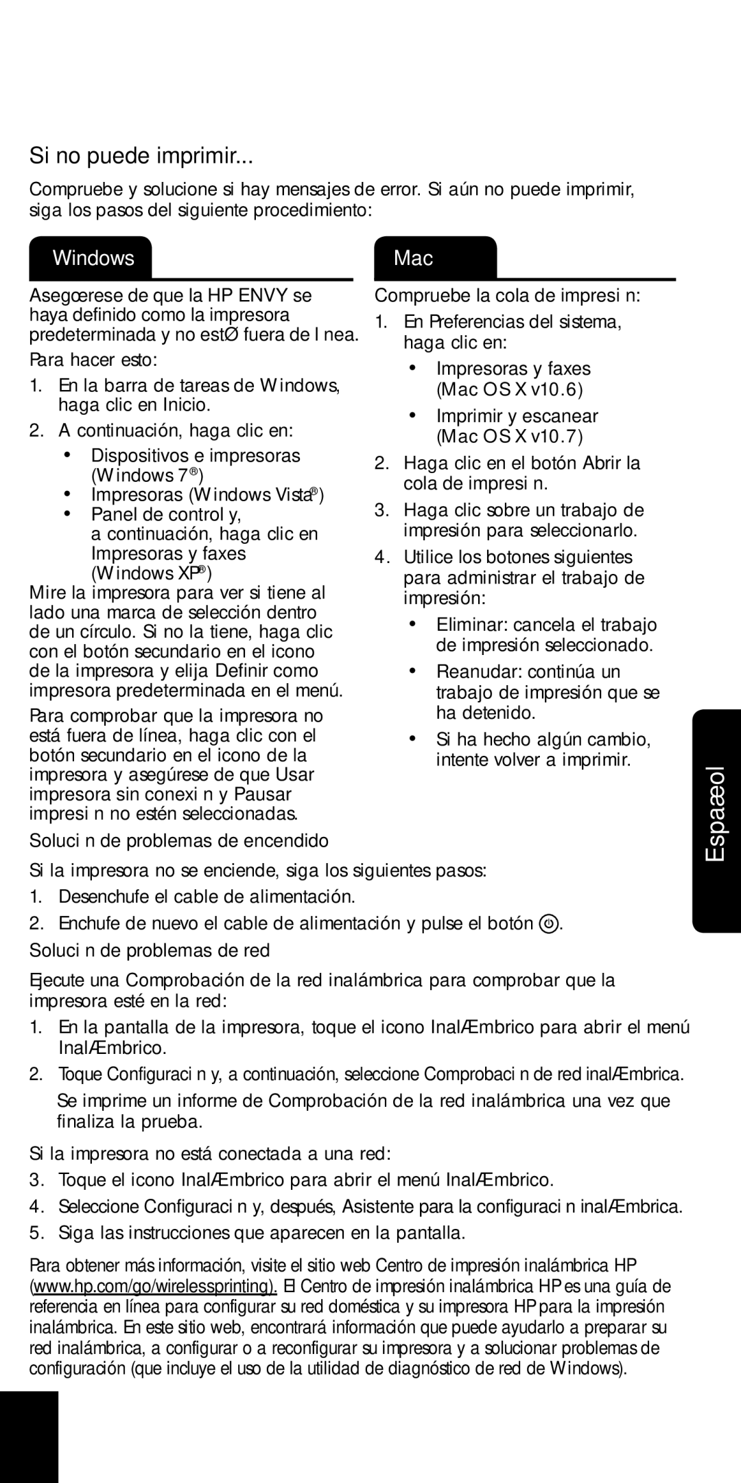 HP 120, 121 manual Resolución de problemas, Si no puede imprimir 