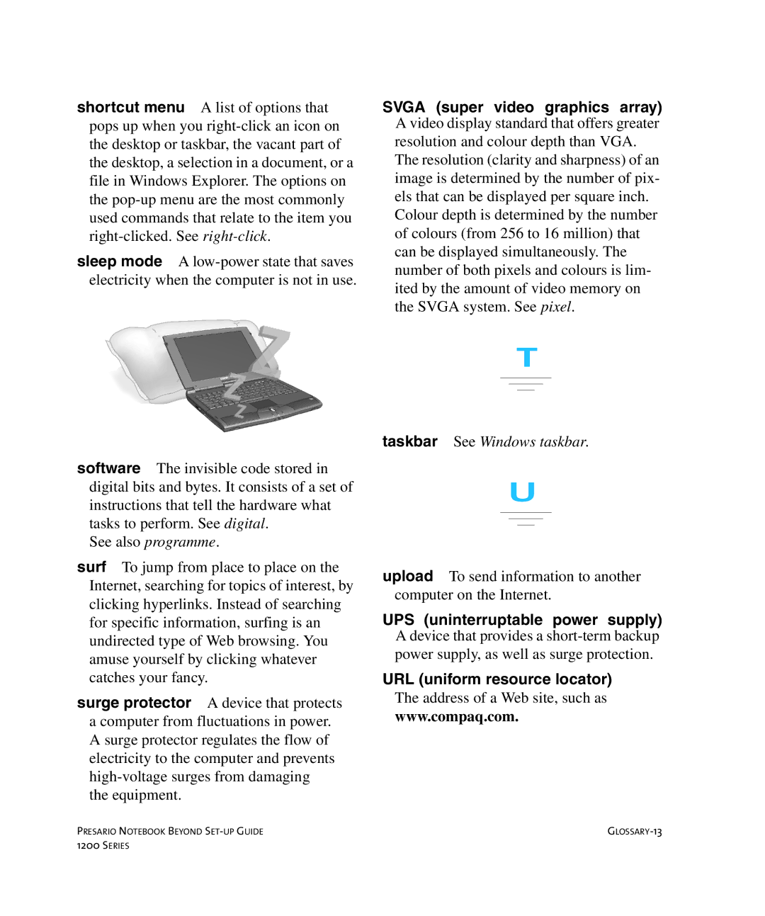 HP 1215EA manual Taskbar See Windows taskbar, URL uniform resource locator 