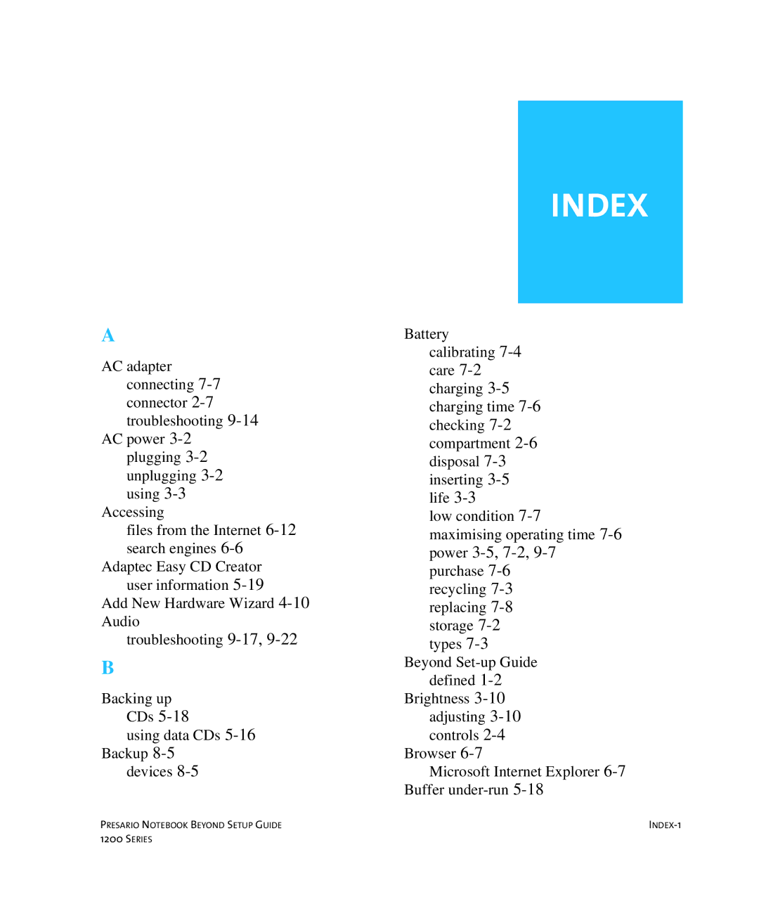 HP 1215EA manual Index 