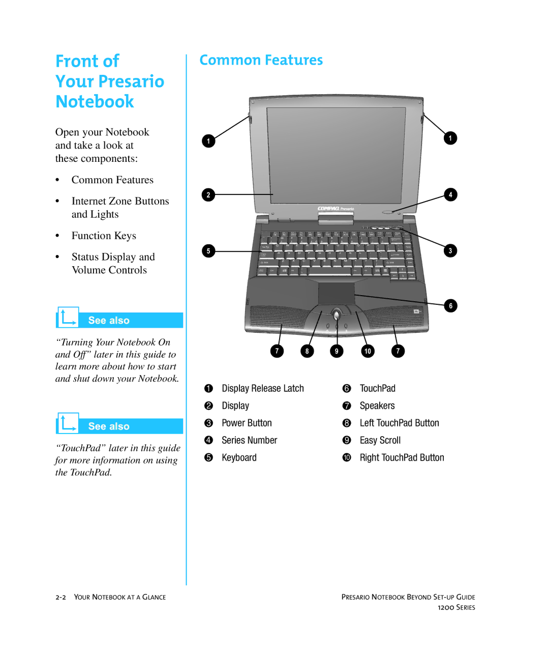 HP 1215EA manual Front Your Presario, Common Features 