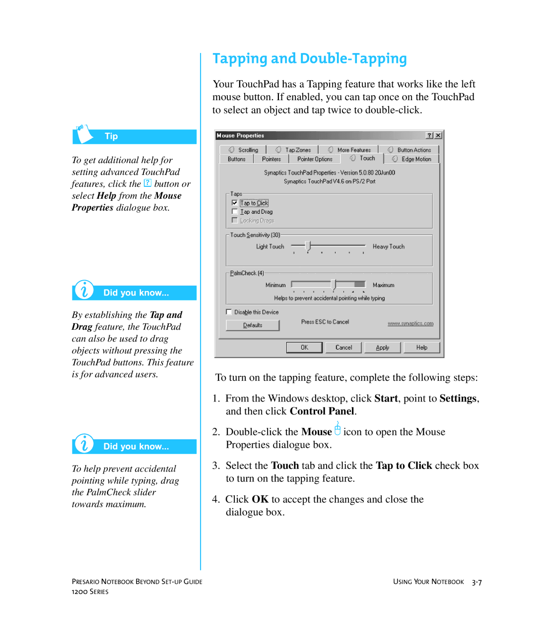 HP 1215EA manual Tapping and Double-Tapping 