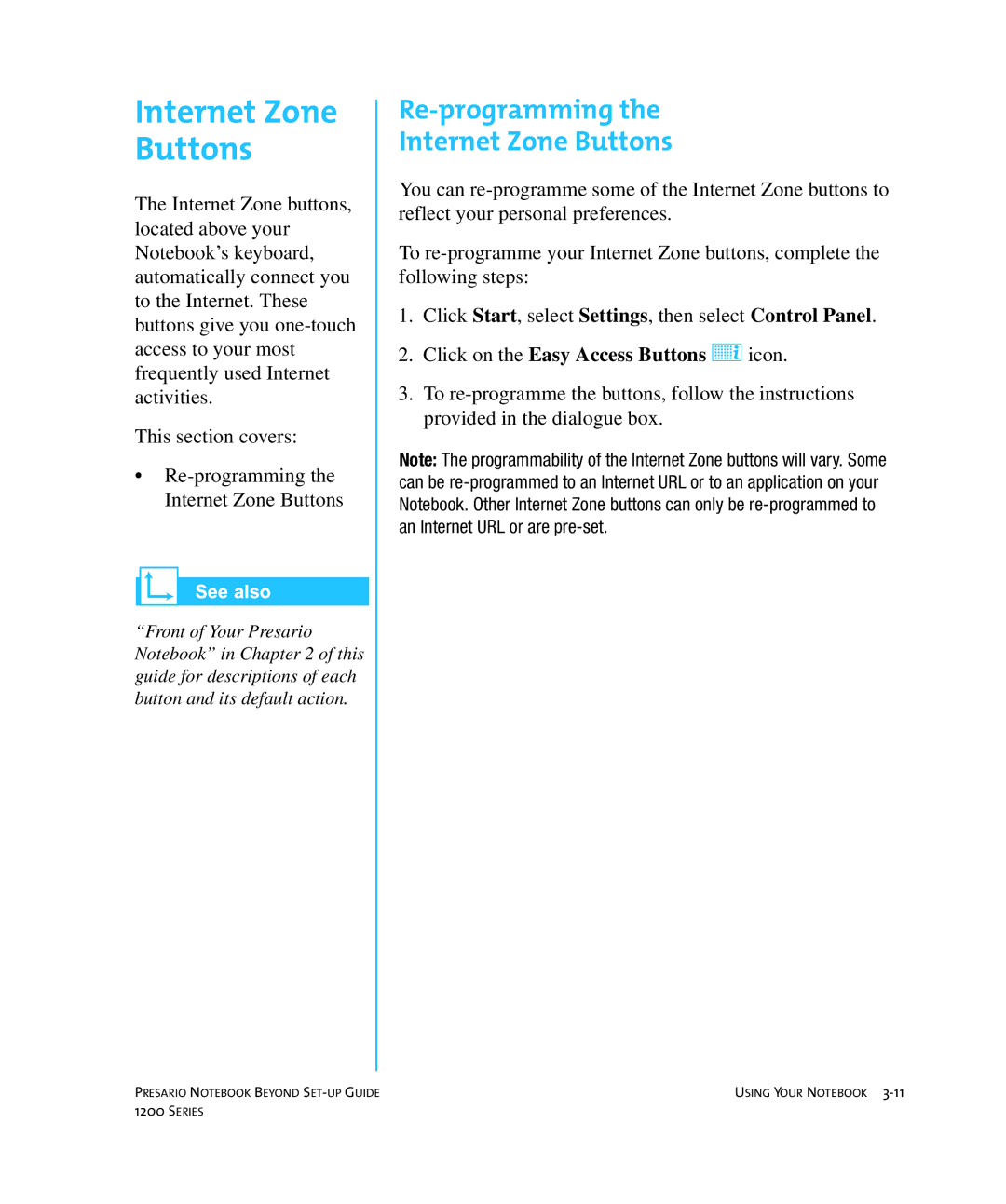 HP 1215EA manual Re-programming Internet Zone Buttons 