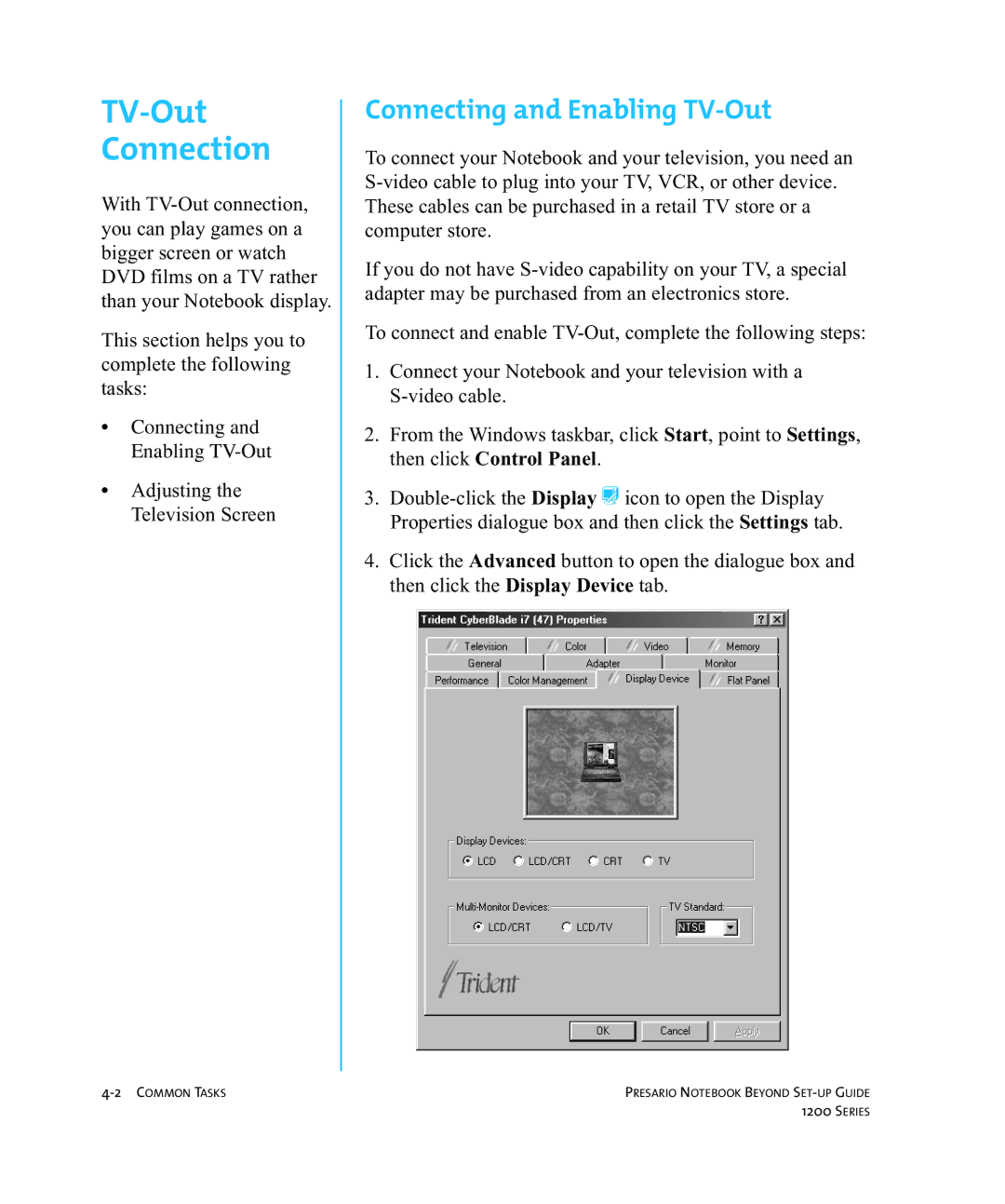 HP 1215EA manual TV-Out Connection, Connecting and Enabling TV-Out 