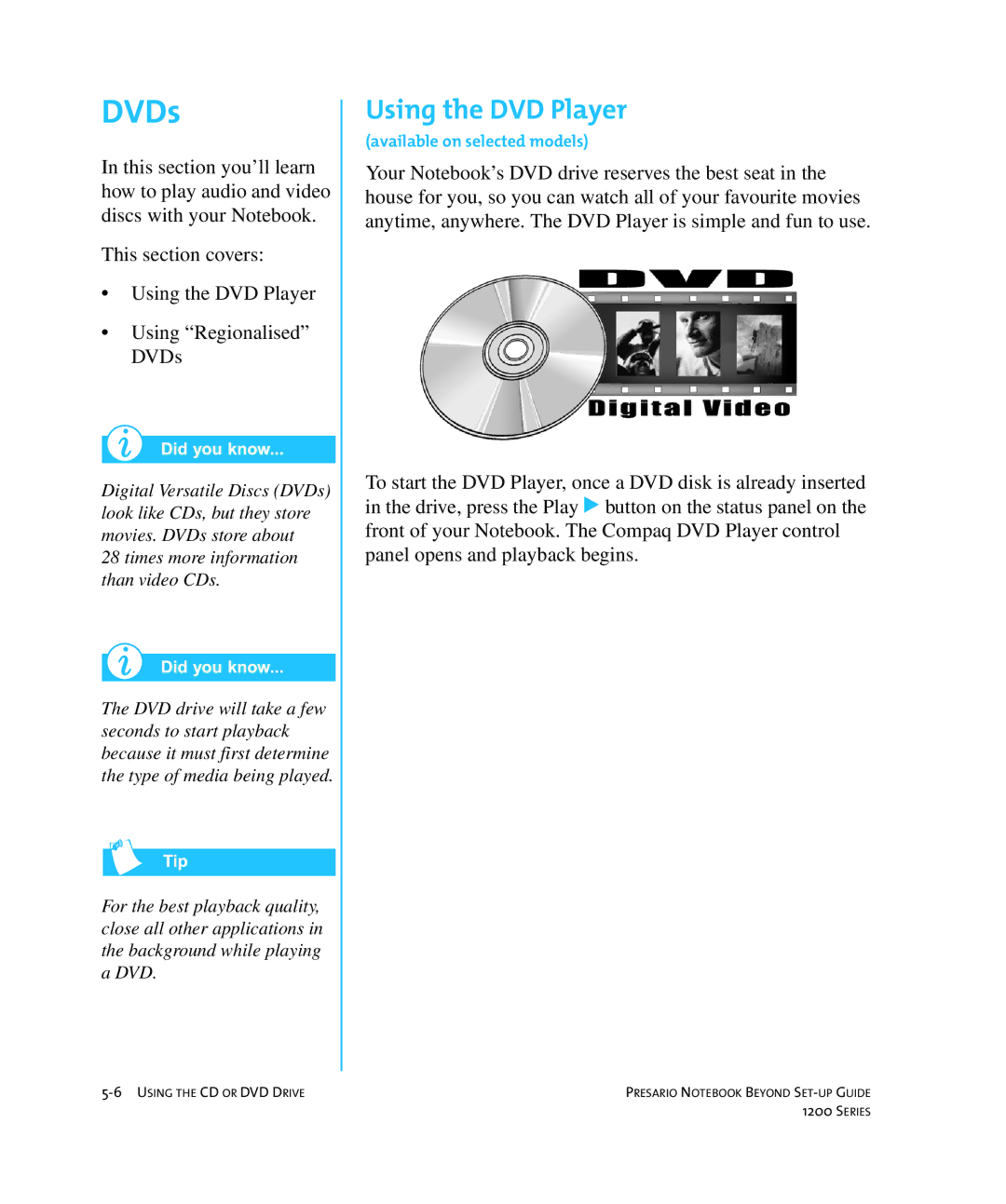 HP 1215EA manual DVDs, Using the DVD Player 