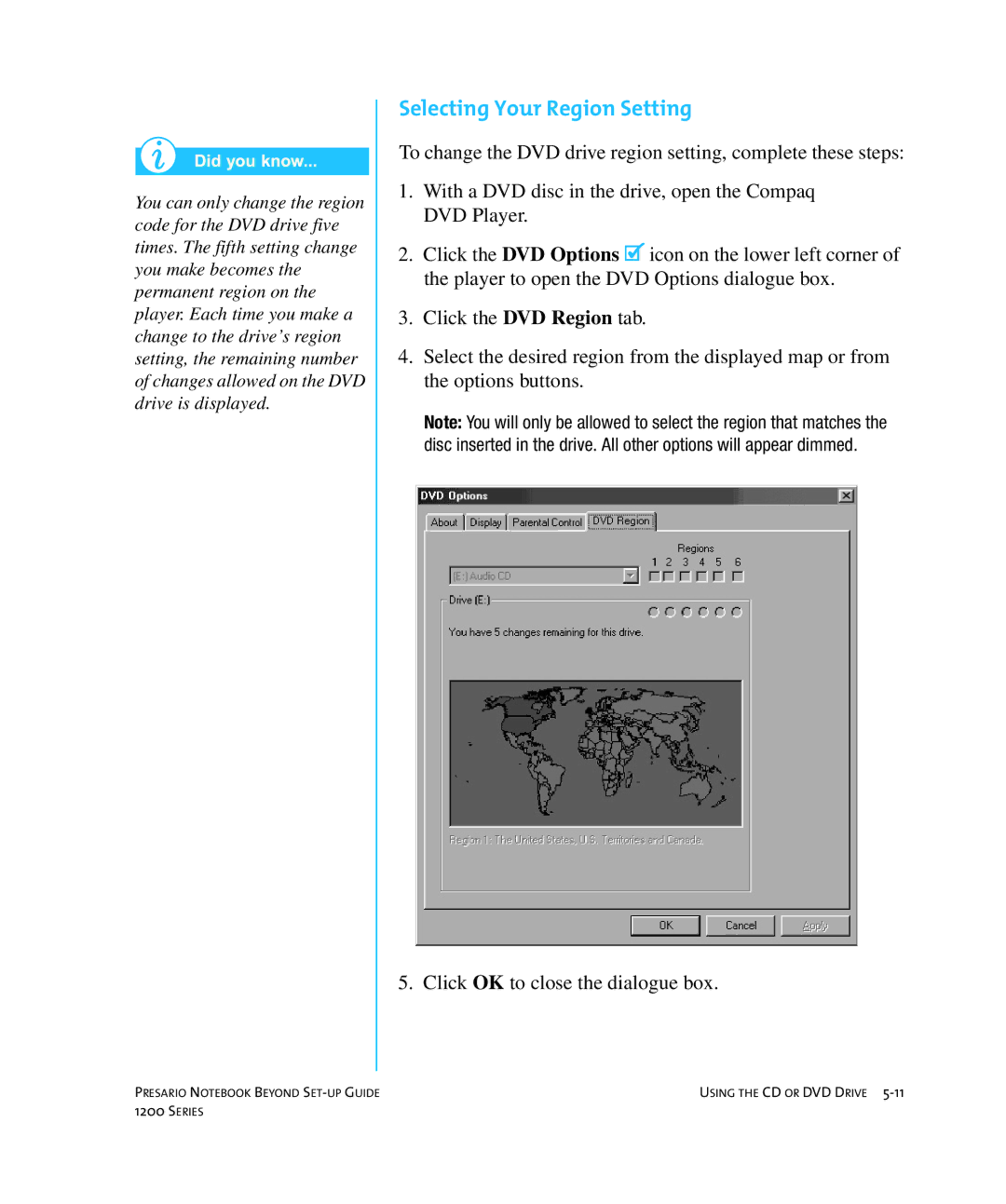 HP 1215EA manual Selecting Your Region Setting 