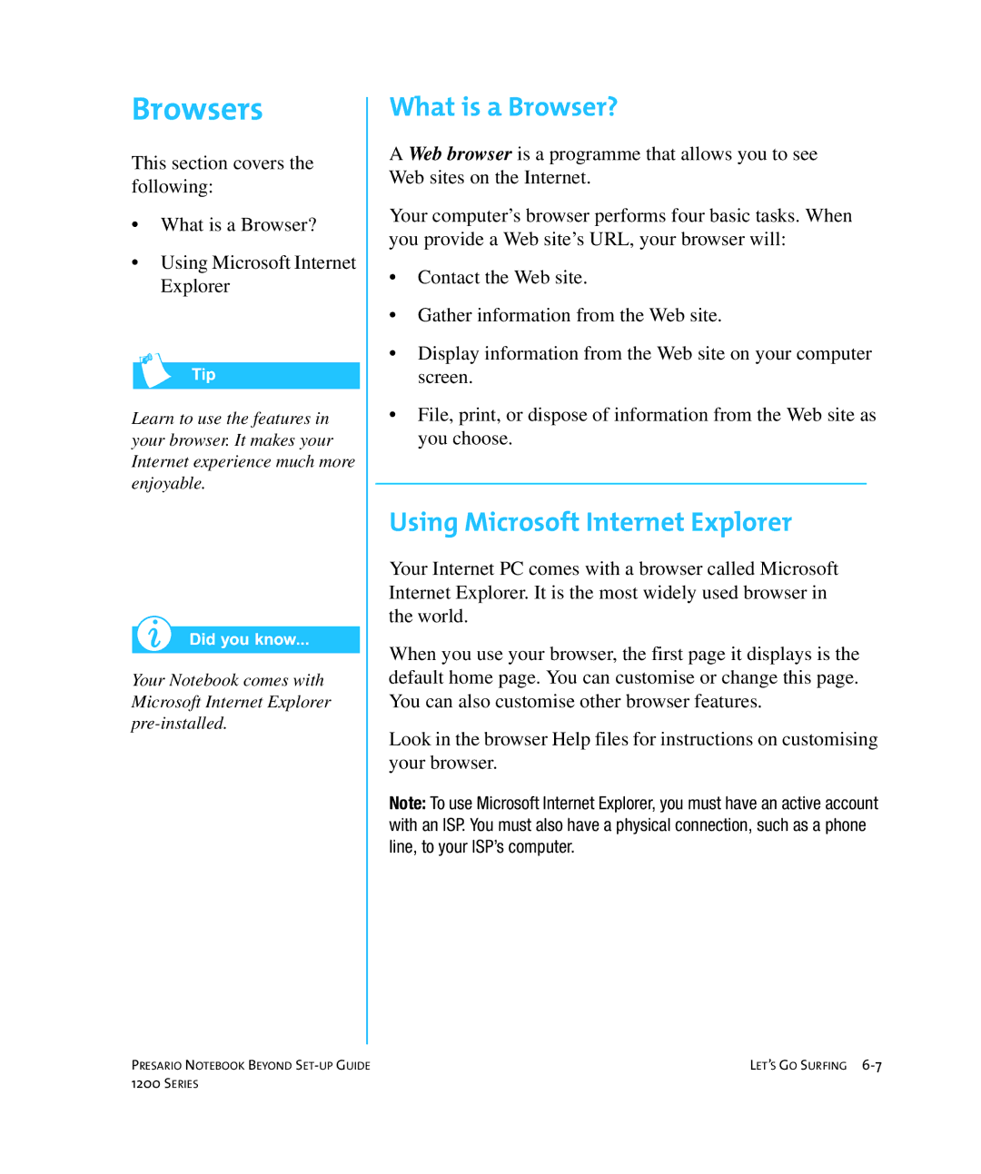 HP 1215EA manual Browsers, What is a Browser?, Using Microsoft Internet Explorer 