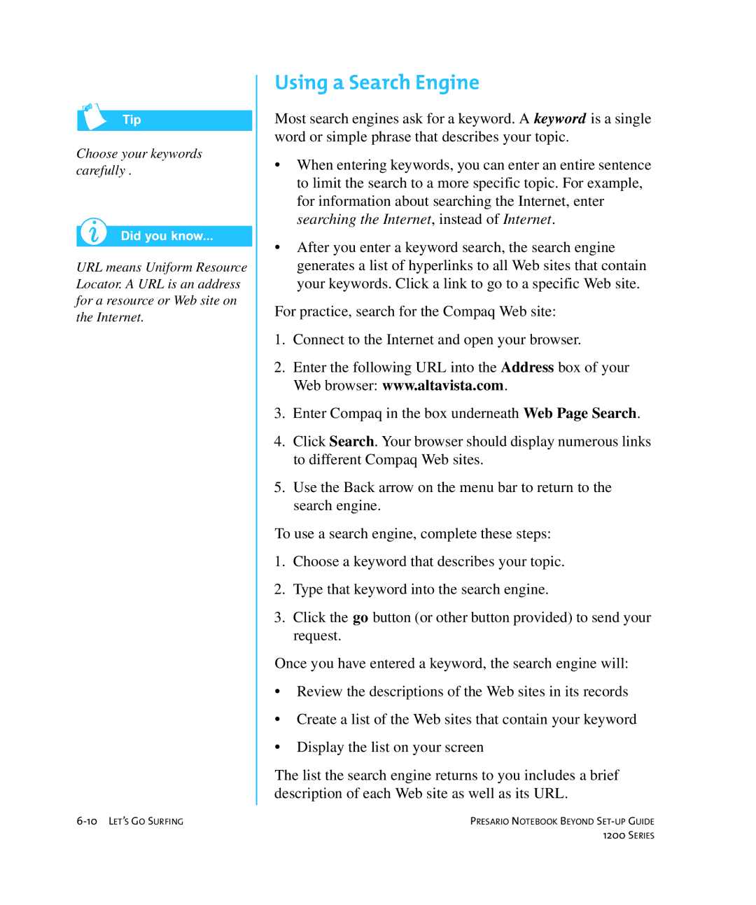 HP 1215EA manual Using a Search Engine 