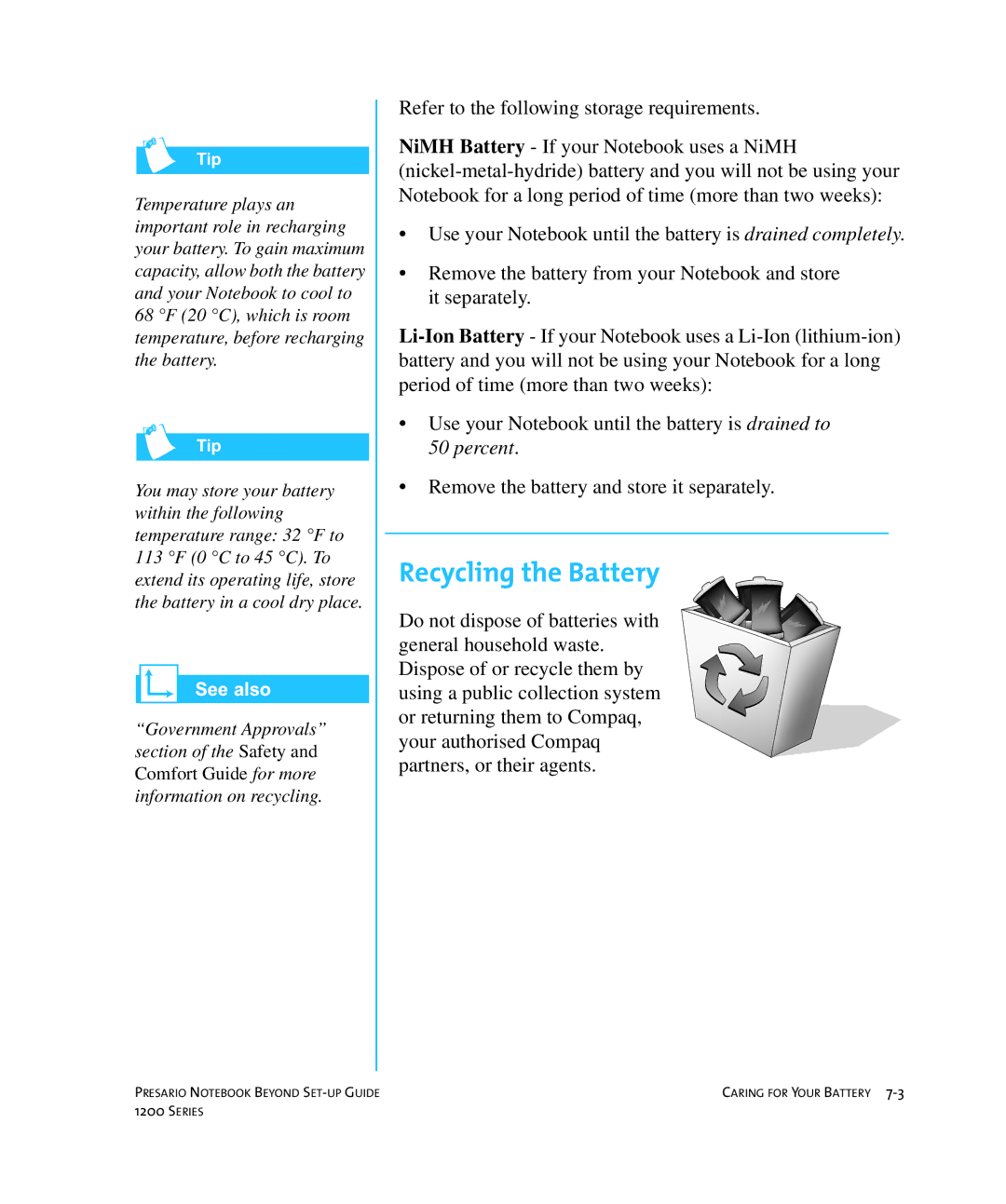 HP 1215EA manual Recycling the Battery 