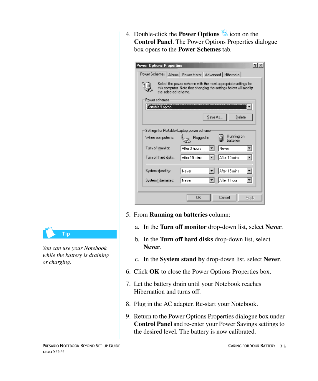 HP 1215EA manual From Running on batteries column 