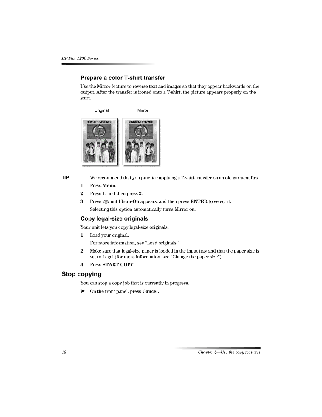 HP 1220 Fax manual 6WRSFRS\LQJ, 3UHSDUHDFRORU7VKLUWWUDQVIHU, Rs\Ohjdovlhruljlqdov 