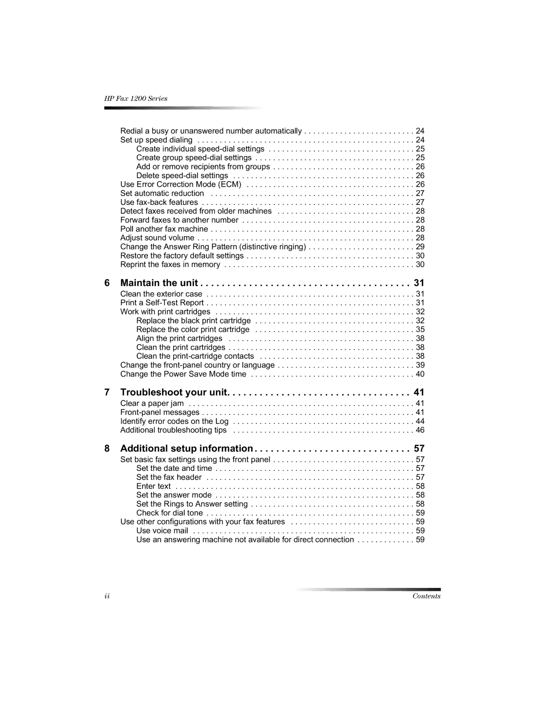 HP 1220 Fax manual Contents 