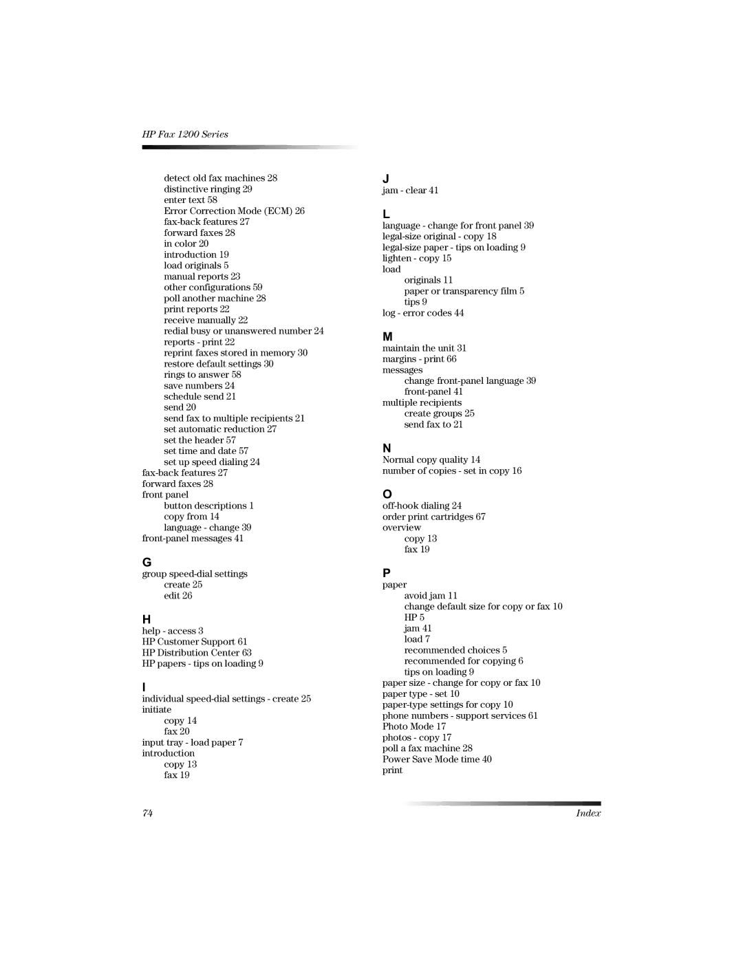 HP 1220 Fax manual Index 