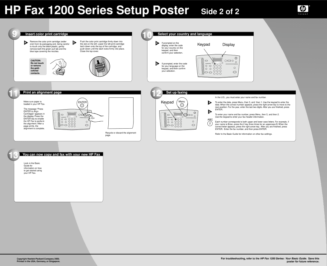 HP 1220 Fax manual HP Fax 1200 Series Setup Poster Side 2, Keypad 