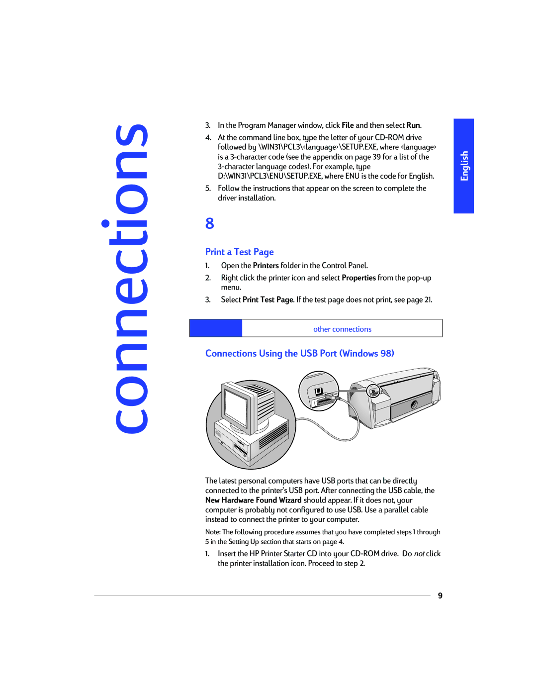 HP 1220C manual Print a Test, Connections Using the USB Port Windows 