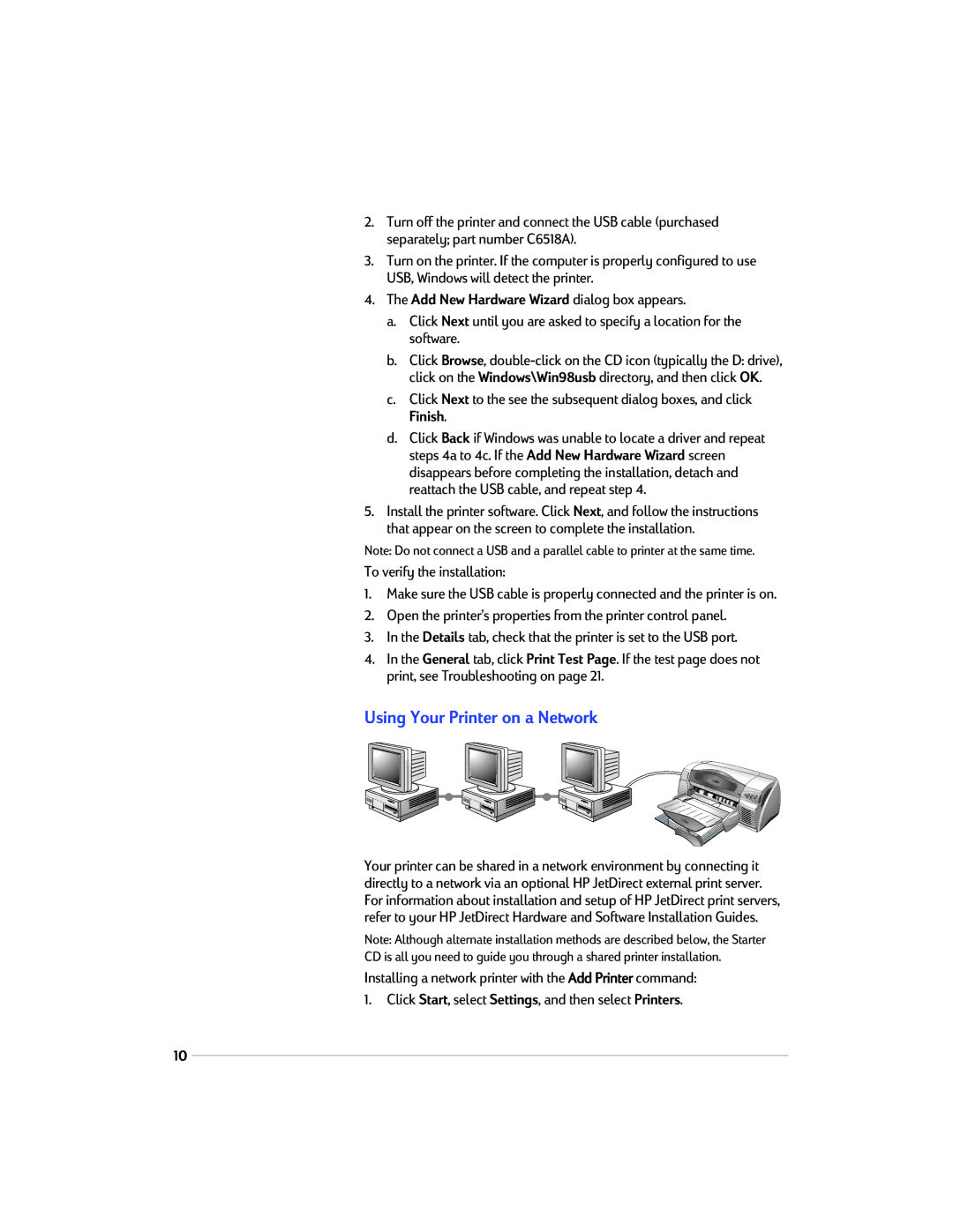 HP 1220C manual Using Your Printer on a Network, To verify the installation 